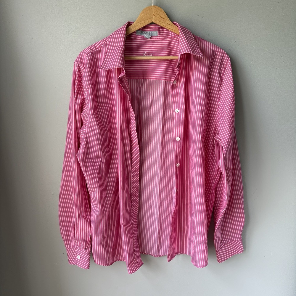 Foxcroft Wrinkle Free Fitted Button Down Pink Shirt Women's Size 16 Cotton Blend